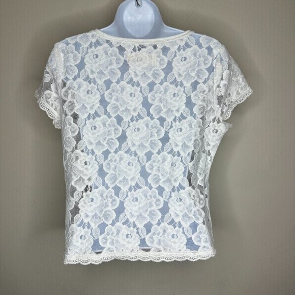 Abercrombie & Fitch Y2K Womens Lace Sheer Top Short Sleeve White Size Small - Picture 4 of 10